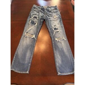 BKE Carter Mens 32R Bootcut Jeans Heavy Distressed Ripped Y2K Grunge Western